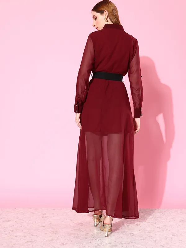 Maroon_Georgette_A-line_Dress_For_Women