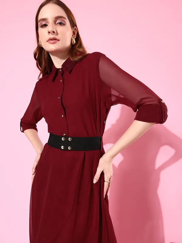 Maroon_Georgette_A-line_Dress_For_Women