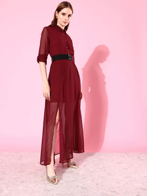 Maroon_Georgette_A-line_Dress_For_Women