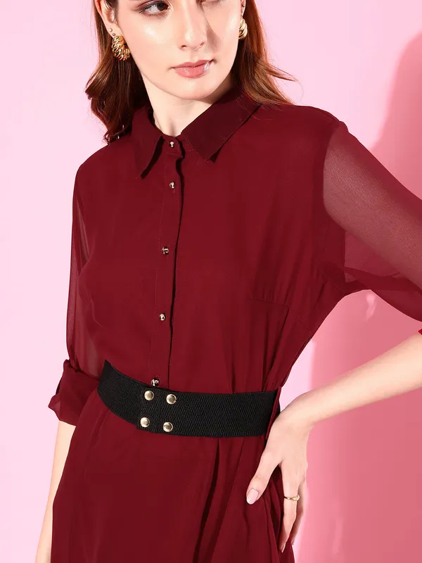Maroon_Georgette_A-line_Dress_For_Women