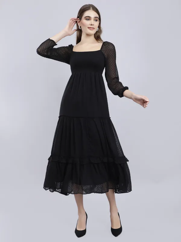 Black_Chiffon_Fit_and_Flare_Dress_For_Women