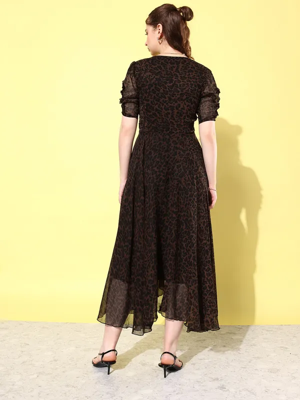 Brown_&_Black_Chiffon_Fit_and_Flare_Dress_For_Women