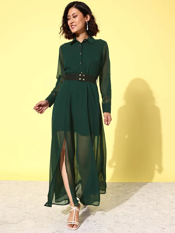 Dark_Green_Georgette_A-line_Dress_For_Women