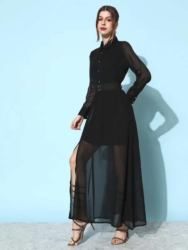 Black_Western_Dress_For_Women_|Georgette_A-line_Dress|