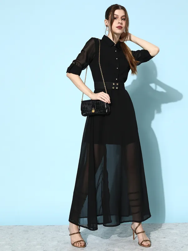 Black_Western_Dress_For_Women_|Georgette_A-line_Dress|
