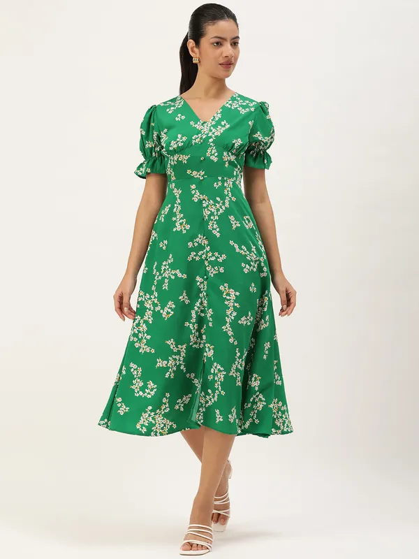 Green_Crepe_Fit_and_Flare_Dress_For_Women