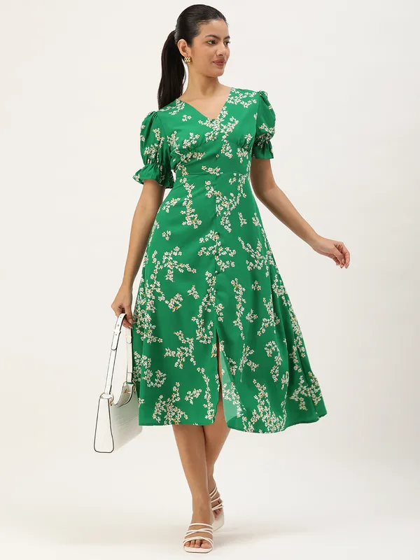 Green_Crepe_Fit_and_Flare_Dress_For_Women