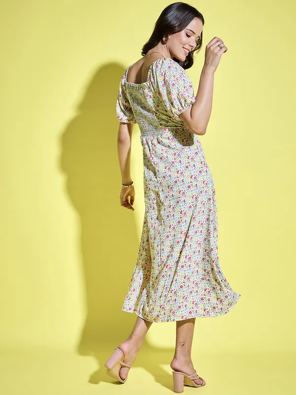Women_Floral_Printed_Tie-Up_Neck_Short_Puff_Sleeve_Midi_A-Line_Dress
