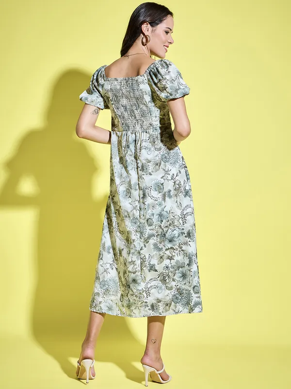 Women_Floral_Printed_Tie-Up_Neck_Short_Puff_Sleeve_Midi_A-Line_Dress