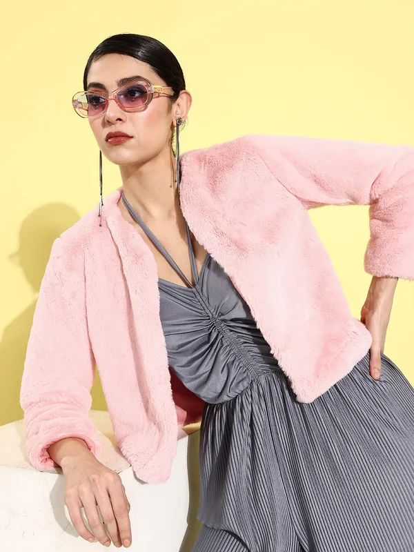 Pink_Faux_Fur_Full_Sleeve_Solid_Fleece_Jacket_For_Women