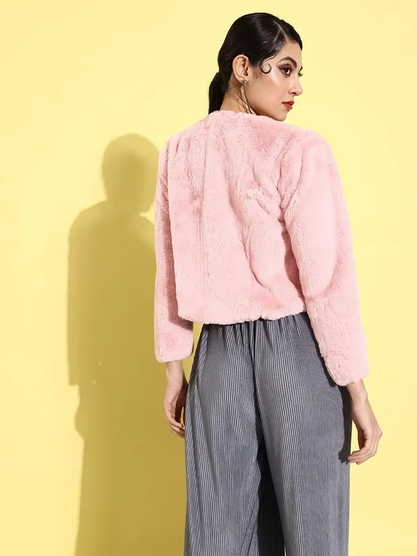 Pink_Faux_Fur_Full_Sleeve_Solid_Fleece_Jacket_For_Women