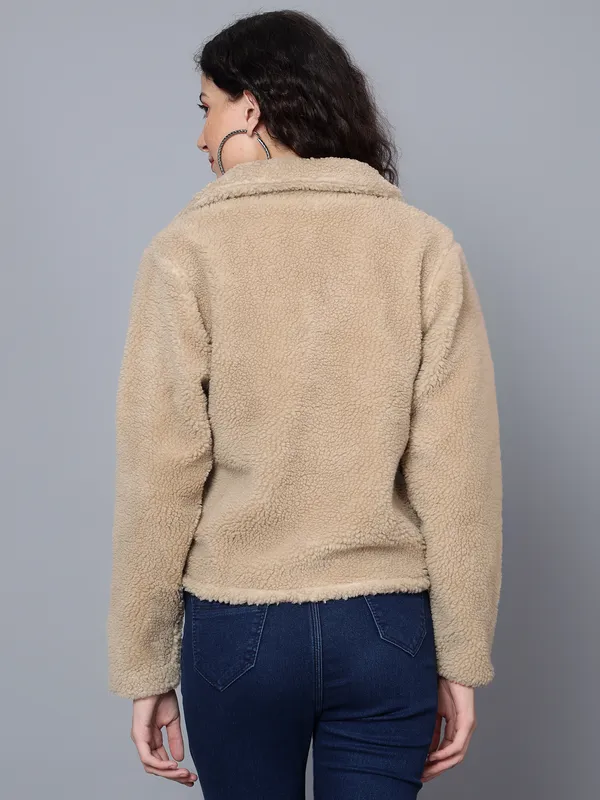 Beige_Faux_Fur_Full_Sleeve_Solid_Fleece_Jacket_For_Women