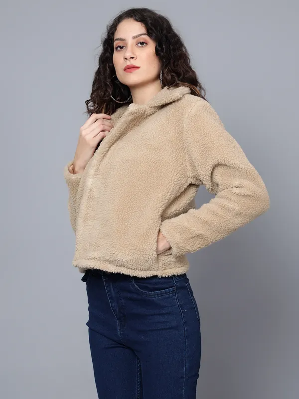 Beige_Faux_Fur_Full_Sleeve_Solid_Fleece_Jacket_For_Women