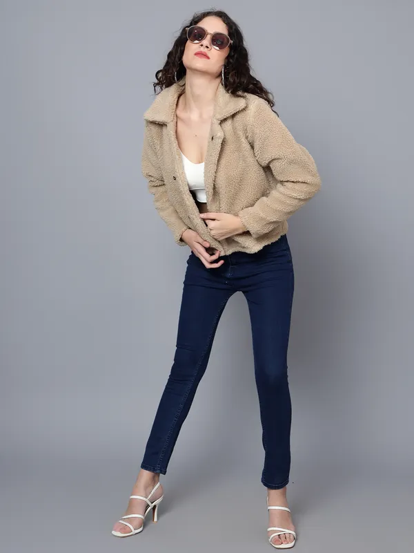 Beige_Faux_Fur_Full_Sleeve_Solid_Fleece_Jacket_For_Women