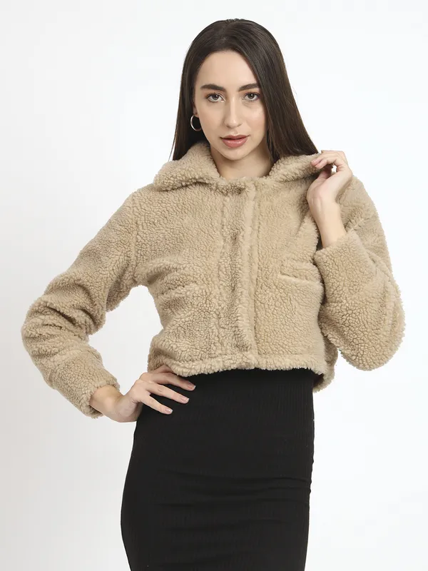 Beige_Faux_Fur_Full_Sleeve_Solid_Fleece_Jacket_For_Women