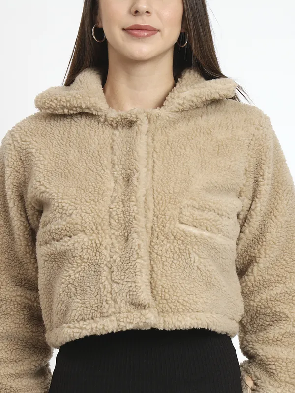 Beige_Faux_Fur_Full_Sleeve_Solid_Fleece_Jacket_For_Women