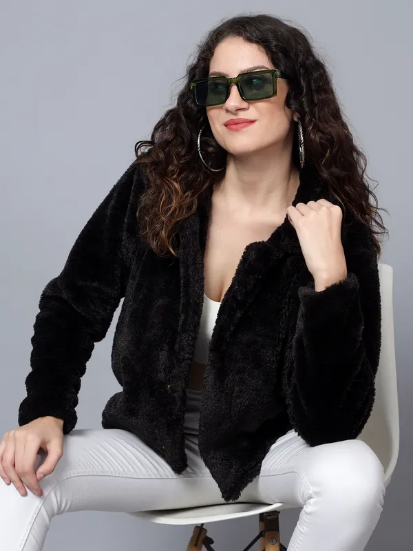 Black_Faux_Fur_Full_Sleeve_Solid_Casual_Jacket_For_Women