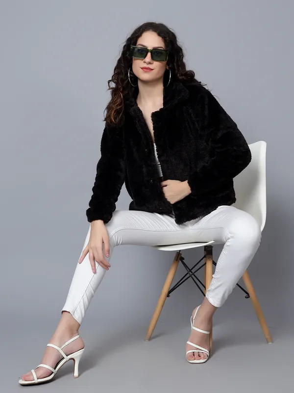 Black_Faux_Fur_Full_Sleeve_Solid_Casual_Jacket_For_Women