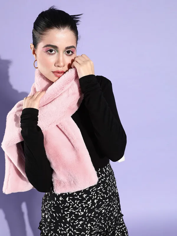 Pink_Faux_Fur_Solid_Muffler_For_Women