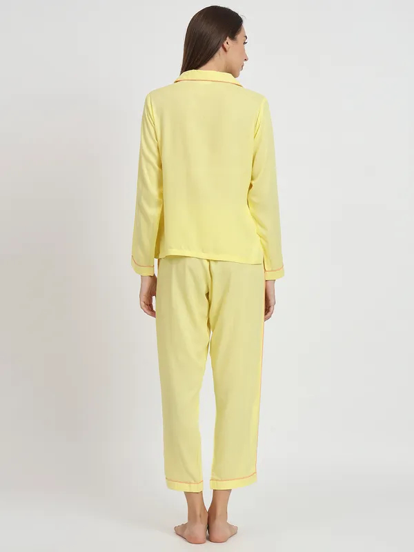 Yellow_Rayon_Solid__Full_Sleeve_Shirt_&_Pyjama_Set_For_Women