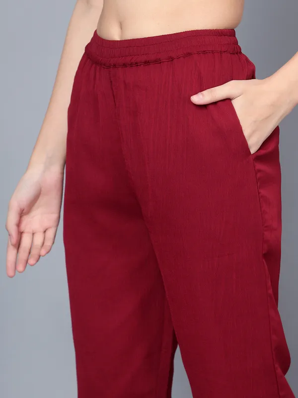 Maroon_Polyester_Solid_Regular_Fit_Casual_Trousers_For_Women