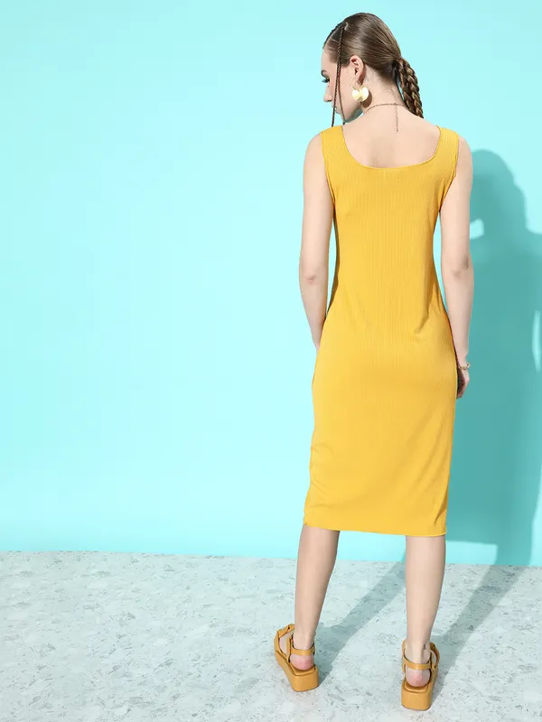 Yellow_Cotton_Blend_Bodycon_Dress_For_Women