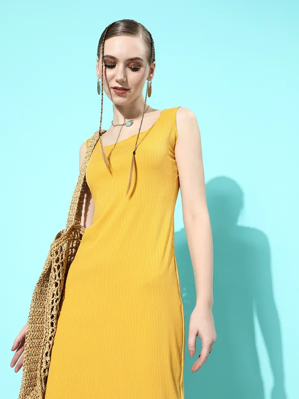 Yellow_Cotton_Blend_Bodycon_Dress_For_Women