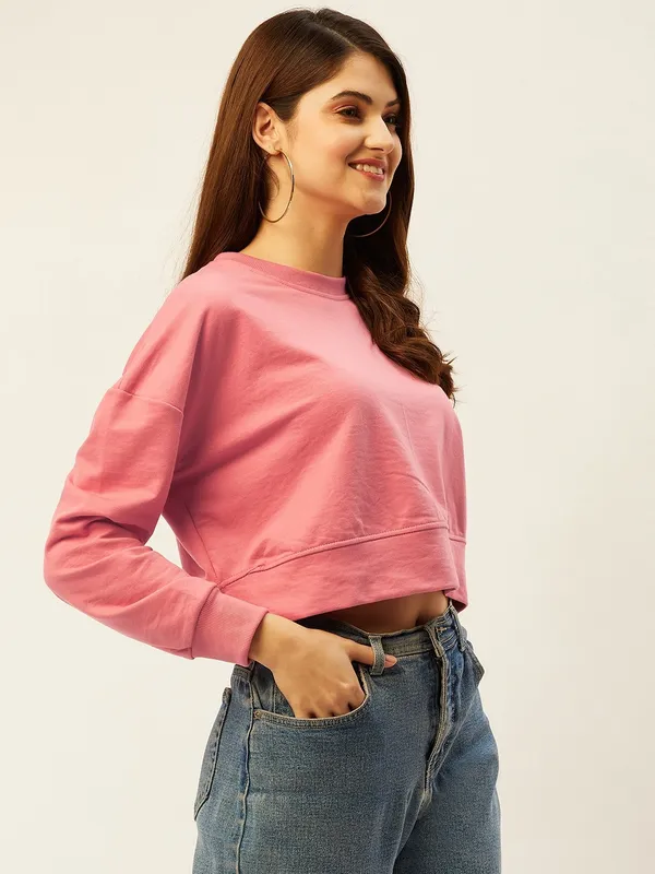 Pink_Round_Neck_Full_Sleeve_Sweatshirt_With_Cotton_Blend_For_Women.