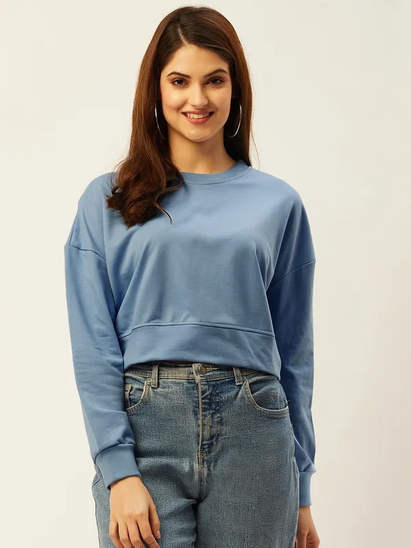 Blue_Round_Neck_Full_Sleeve_Sweatshirt_With_Cotton_Blend_For_Women.