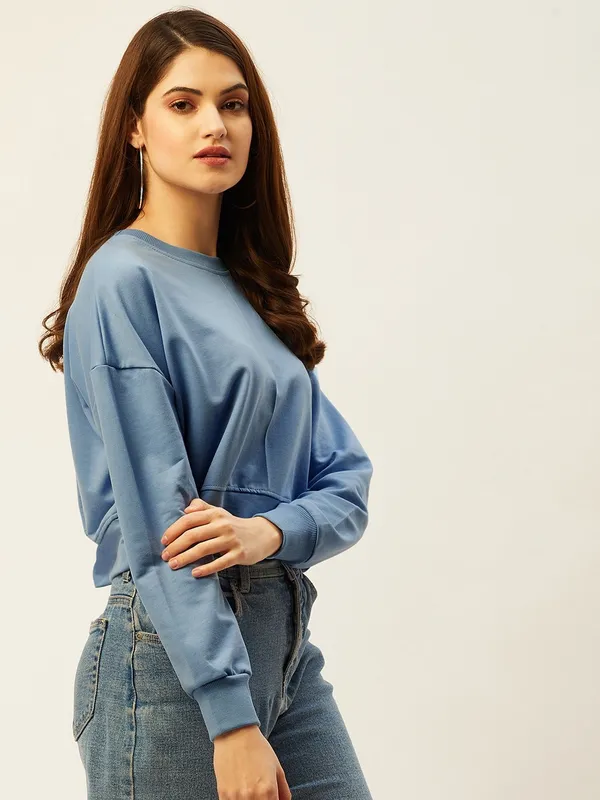Blue_Round_Neck_Full_Sleeve_Sweatshirt_With_Cotton_Blend_For_Women.