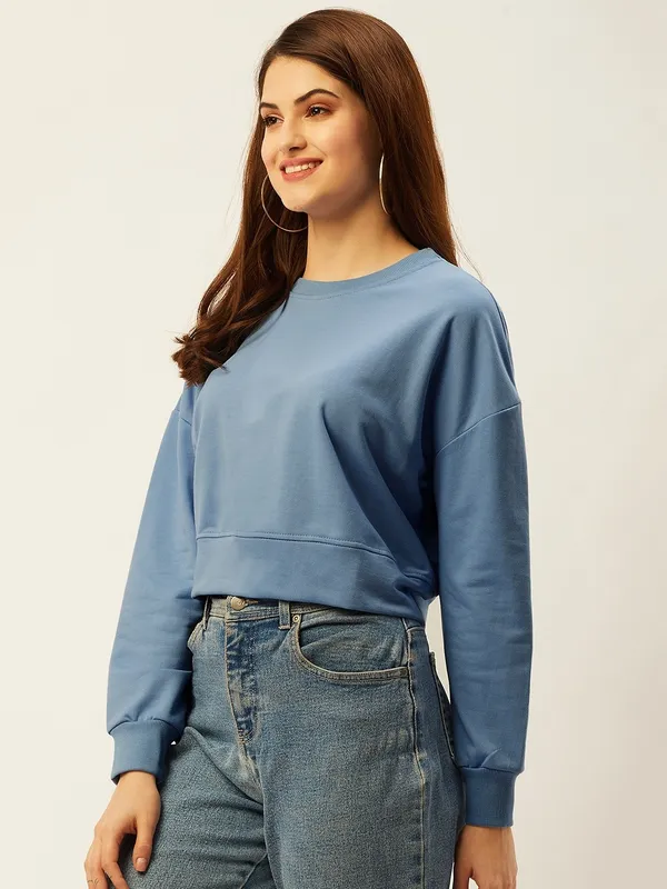Blue_Round_Neck_Full_Sleeve_Sweatshirt_With_Cotton_Blend_For_Women.