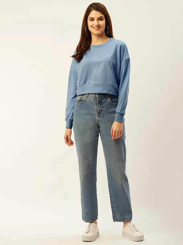 Blue_Round_Neck_Full_Sleeve_Sweatshirt_With_Cotton_Blend_For_Women.