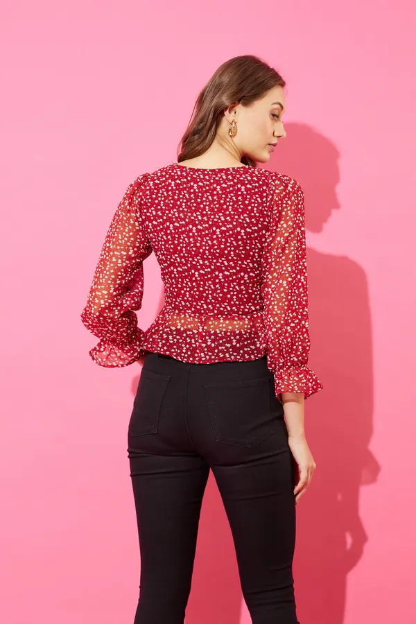 Maroon_&_White_Floral_Print_Empire_Top