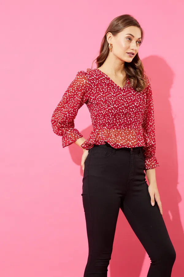 Maroon_&_White_Floral_Print_Empire_Top