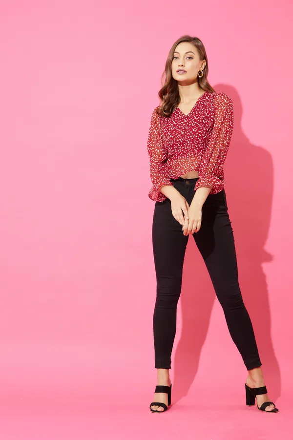 Maroon_&_White_Floral_Print_Empire_Top