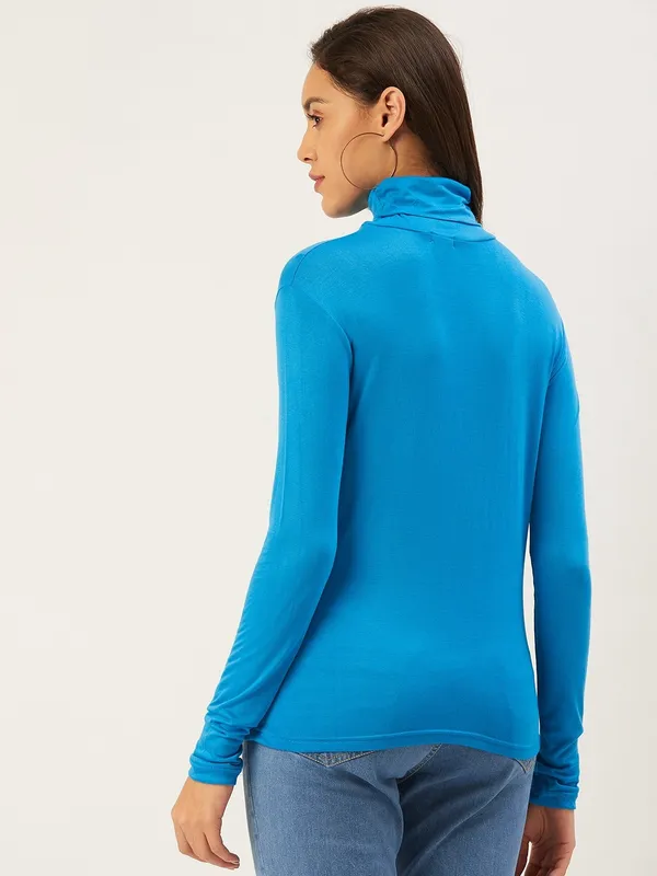 Blue_Cotton_Blend_Casual_Solid_High_Neck_Regular_Fit_Top_For_Women