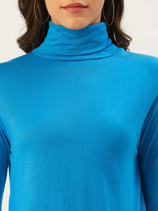 Blue_Cotton_Blend_Casual_Solid_High_Neck_Regular_Fit_Top_For_Women