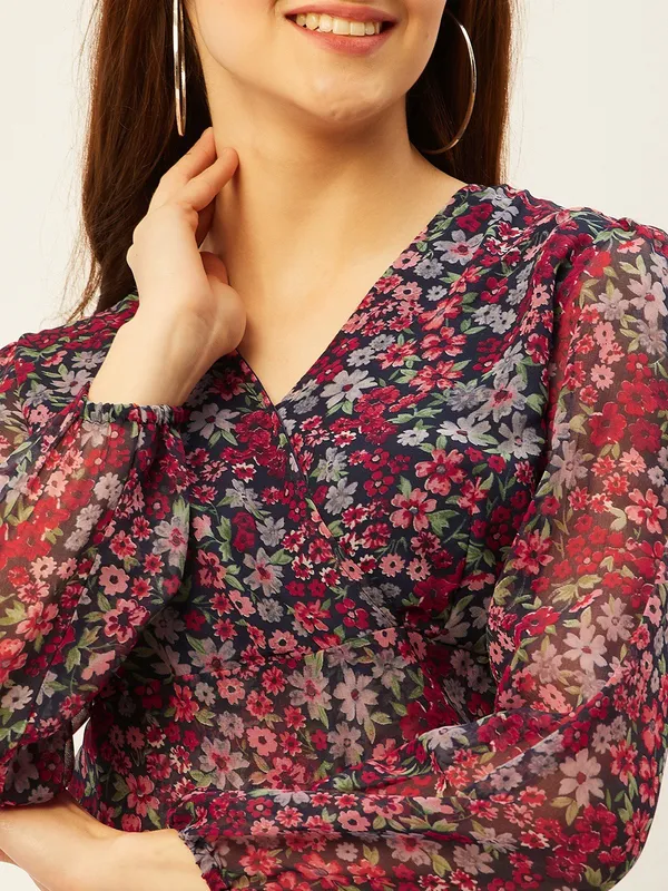 Multicolor_Chiffon_Casual_Printed_V-Neck_Regular_Fit_Top_For_Women