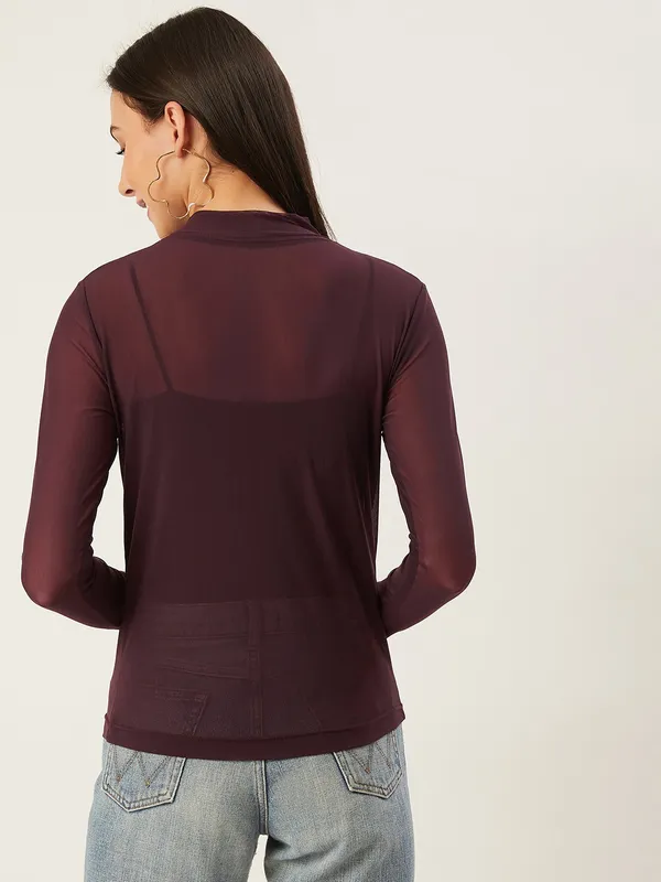 Purple_Polyester_Casual_Solid_High_Neck_Regular_Fit_Top_For_Women