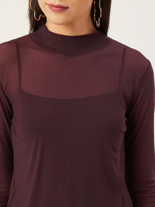 Purple_Polyester_Casual_Solid_High_Neck_Regular_Fit_Top_For_Women