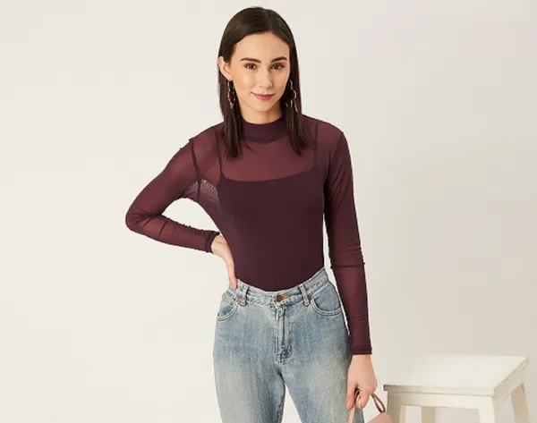 Purple_Polyester_Casual_Solid_High_Neck_Regular_Fit_Top_For_Women