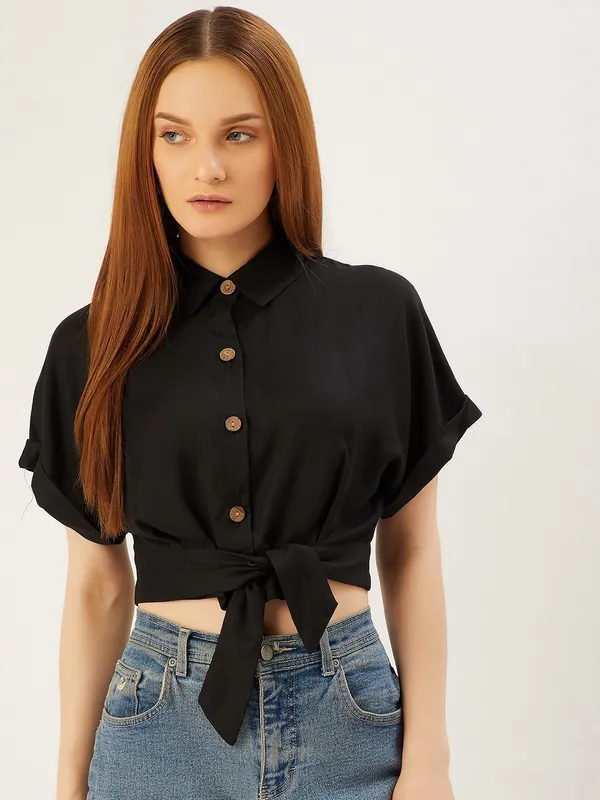 Green_Viscose_Rayon_Casual_Solid_Collared_Regular_Fit_Top_For_Women