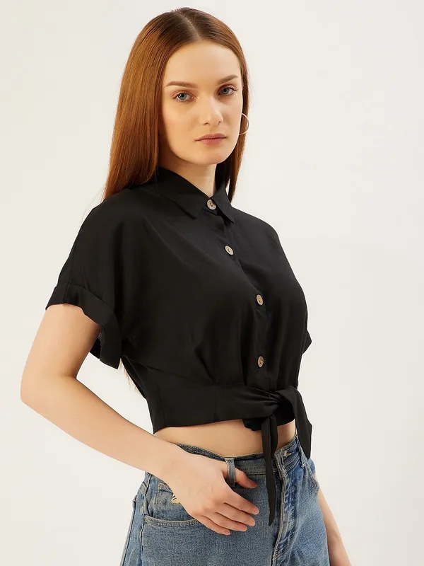 Green_Viscose_Rayon_Casual_Solid_Collared_Regular_Fit_Top_For_Women