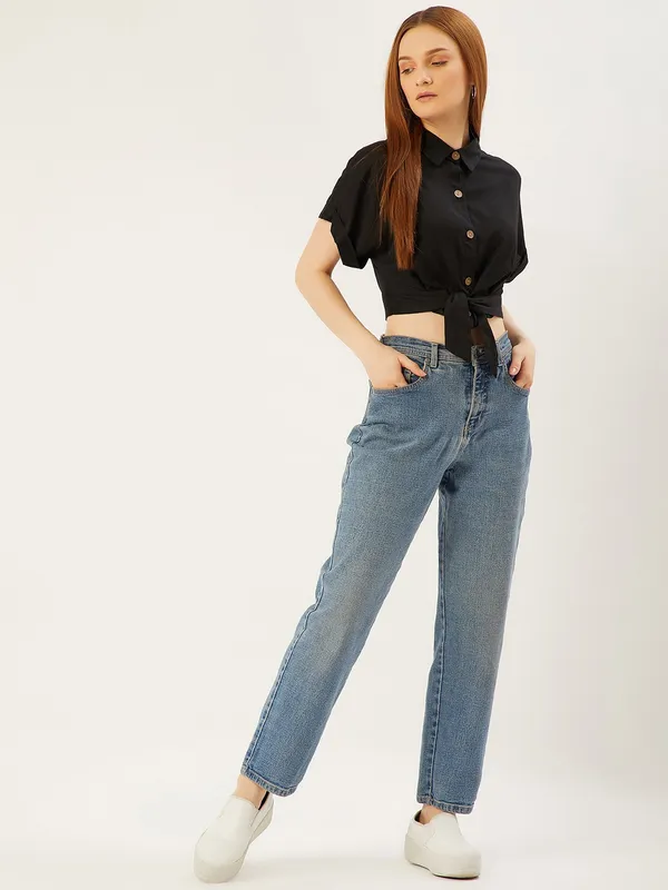 Green_Viscose_Rayon_Casual_Solid_Collared_Regular_Fit_Top_For_Women