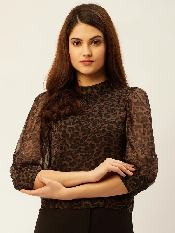 Brown_Animal_Chiffon_Top