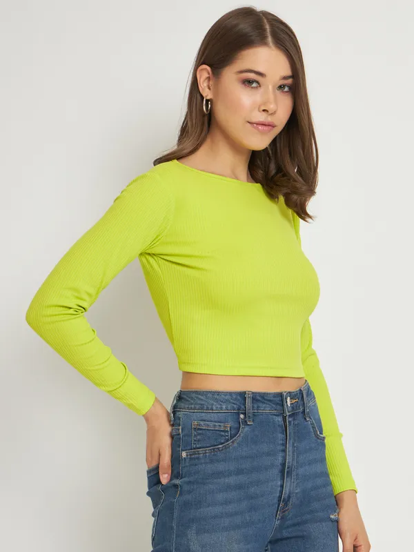 Light_Green_Cotton_Blend_Casual_Solid_Boat_Neck_Regular_Fit_Top_For_Women