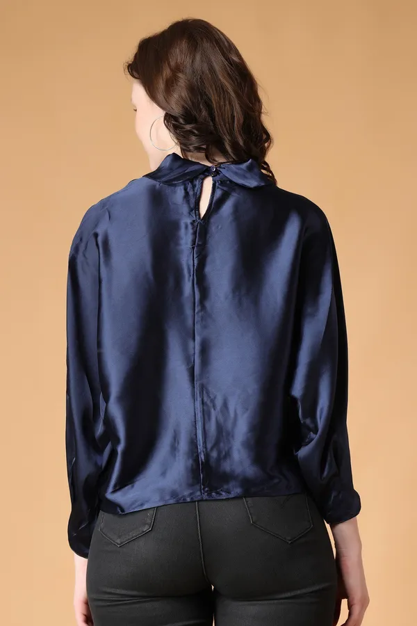 Blue_Cotton_Blend_Casual_Solid_High_Neck_Oversized_Fit_Top_For_Women