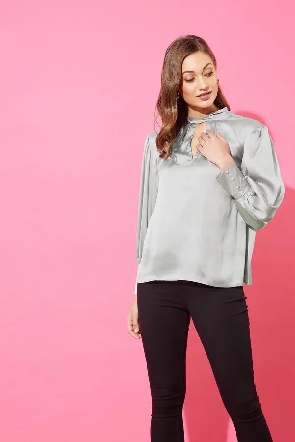 Grey_Cotton_Blend_Casual_Solid_Tie-Up_Oversized_Fit_Top_For_Women