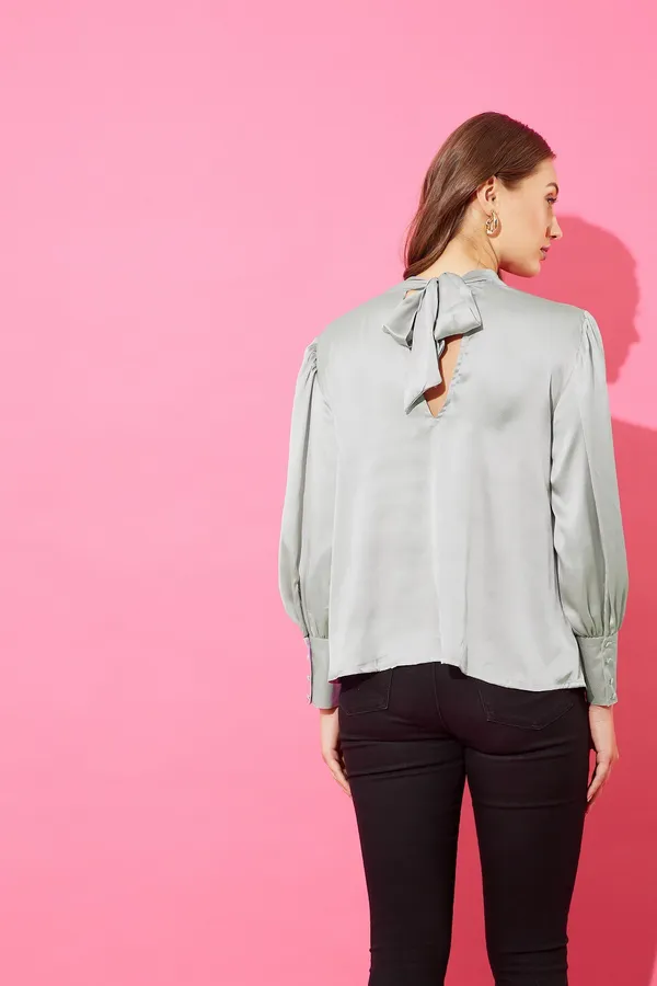 Grey_Cotton_Blend_Casual_Solid_Tie-Up_Oversized_Fit_Top_For_Women