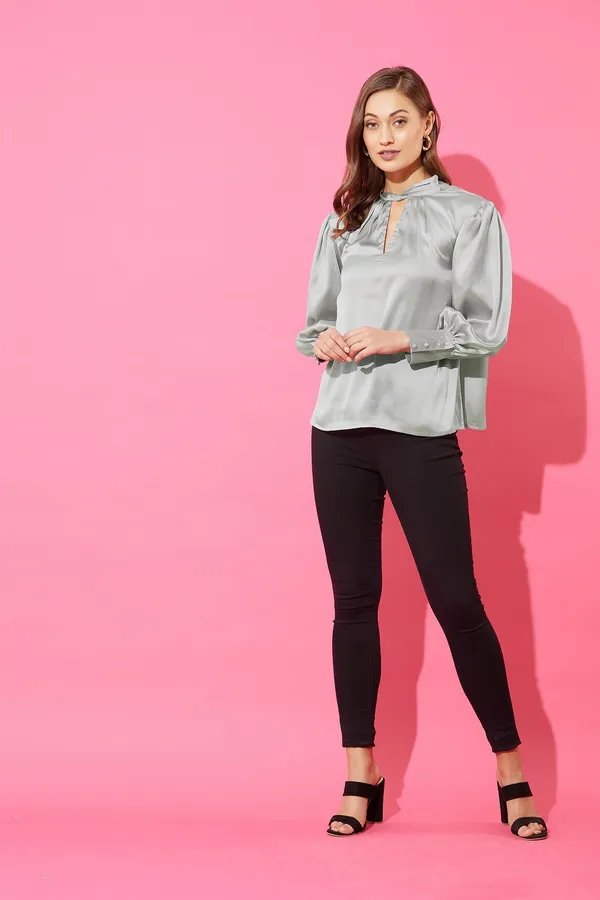 Grey_Cotton_Blend_Casual_Solid_Tie-Up_Oversized_Fit_Top_For_Women
